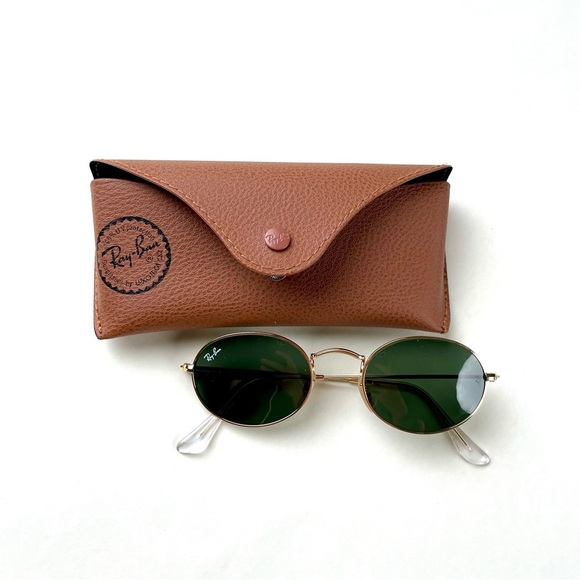 Ray-Ban Gold Frame Sunglasses with Green Lenses - Picture 1 of 3